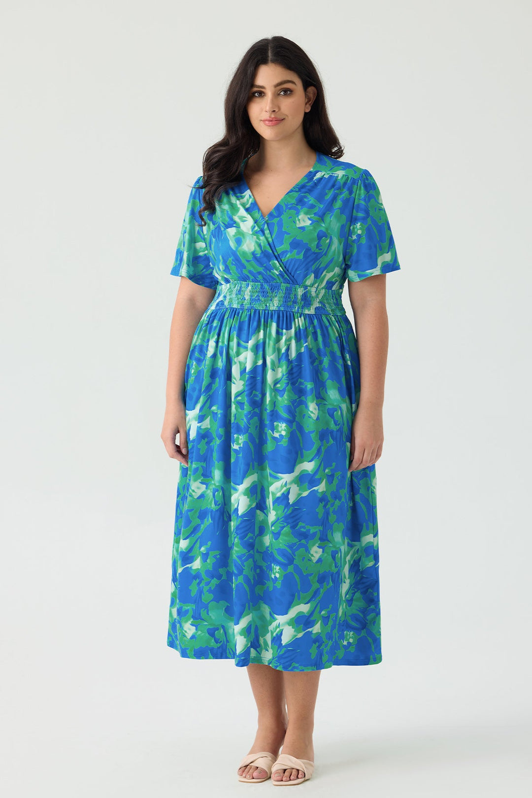 Pockets Smocked Waist Stars Print A-line Maxi Dress