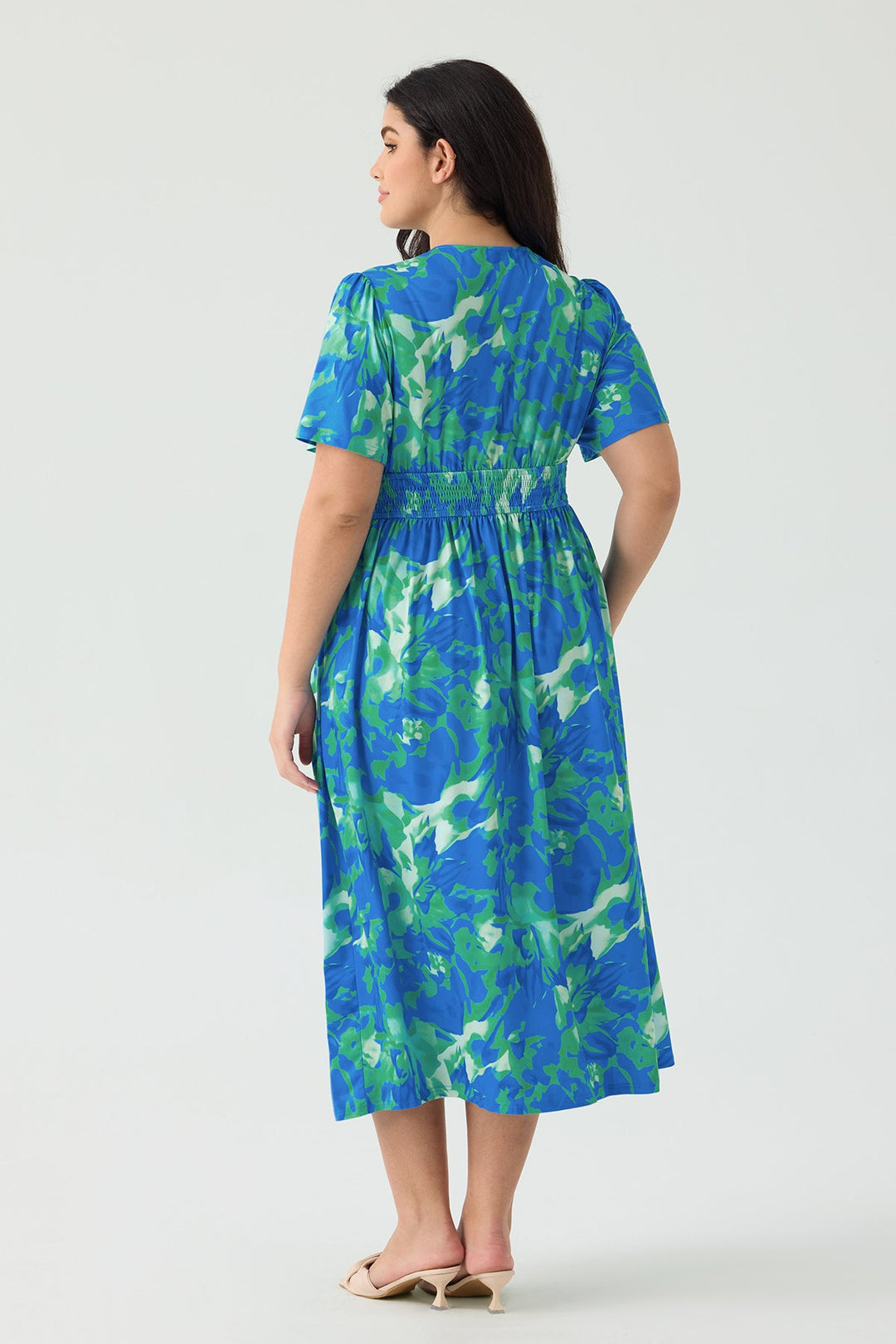 Pockets Smocked Waist Stars Print A-line Maxi Dress