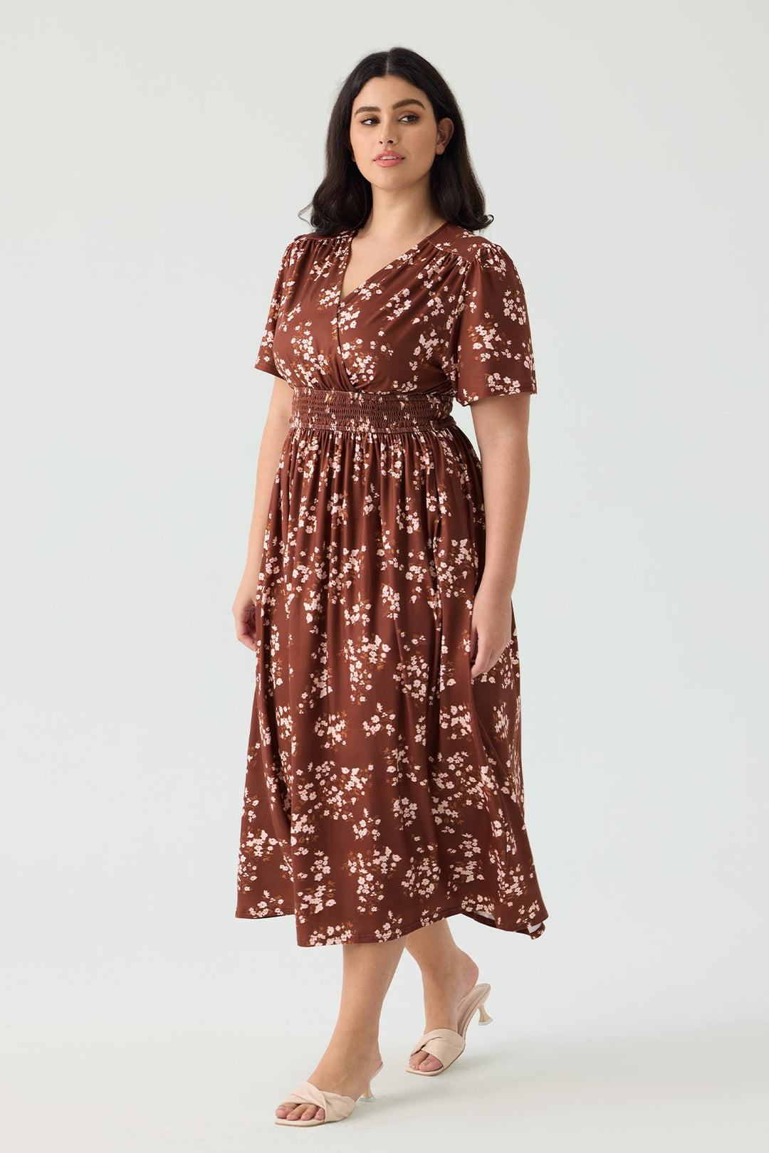 Pockets Smocked Waist Red Plaid A-line Maxi Dress
