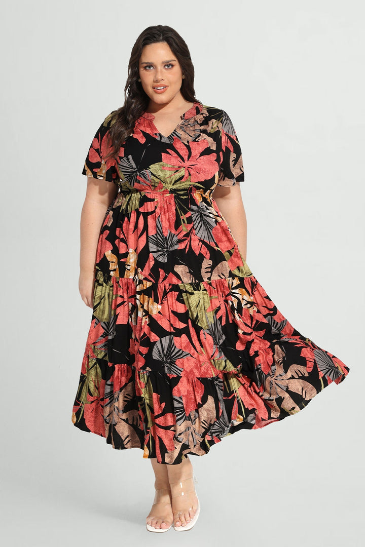 Pockets Elasticated Waist Tiered Casual Chic Midi Dress