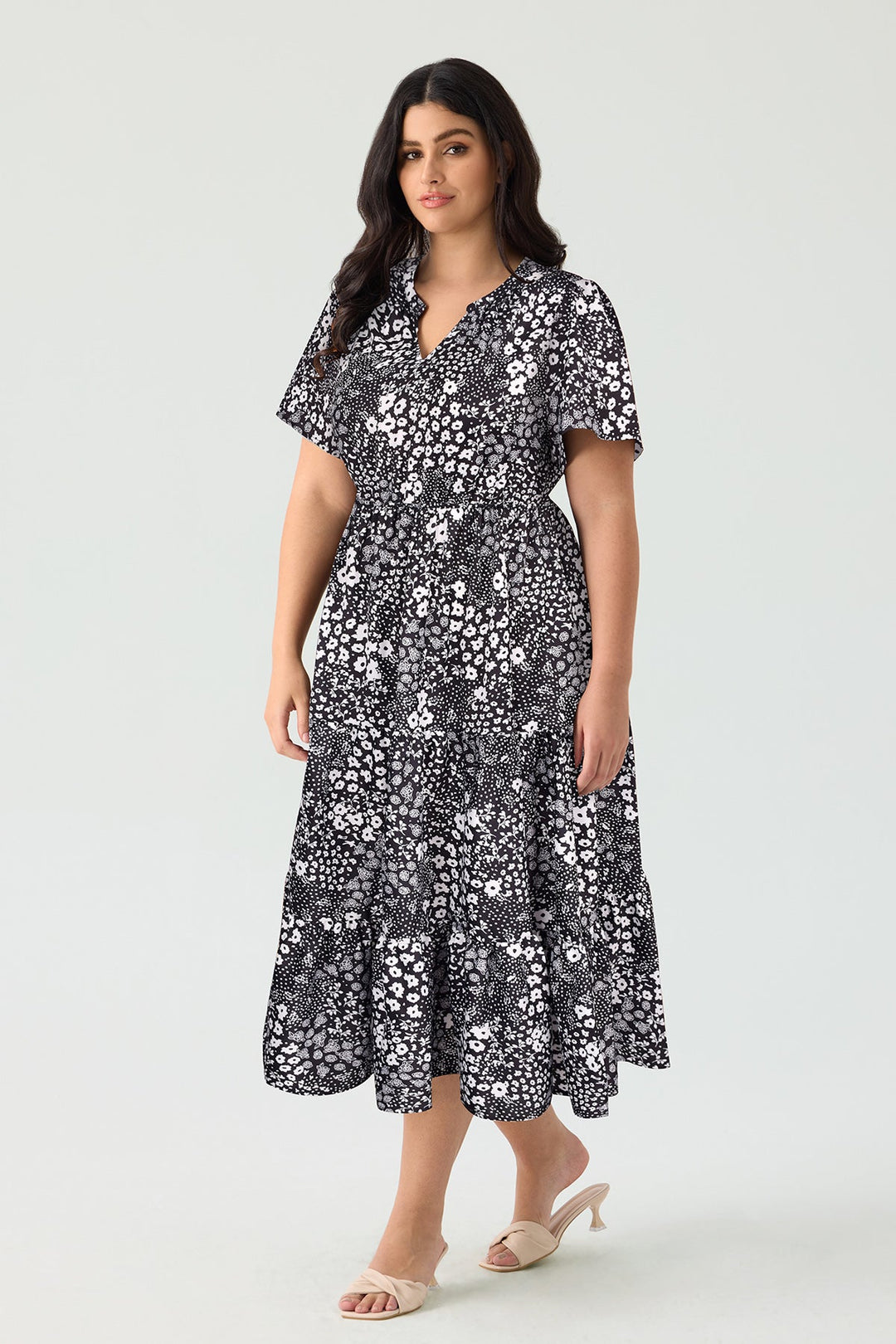 Pockets Elasticated Waist Tiered Casual Chic Midi Dress