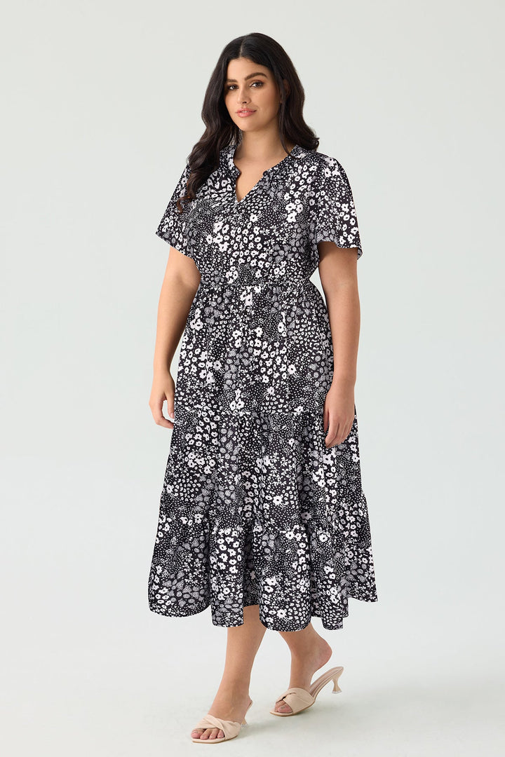 Pockets Elasticated Waist Tiered Casual Chic Midi Dress