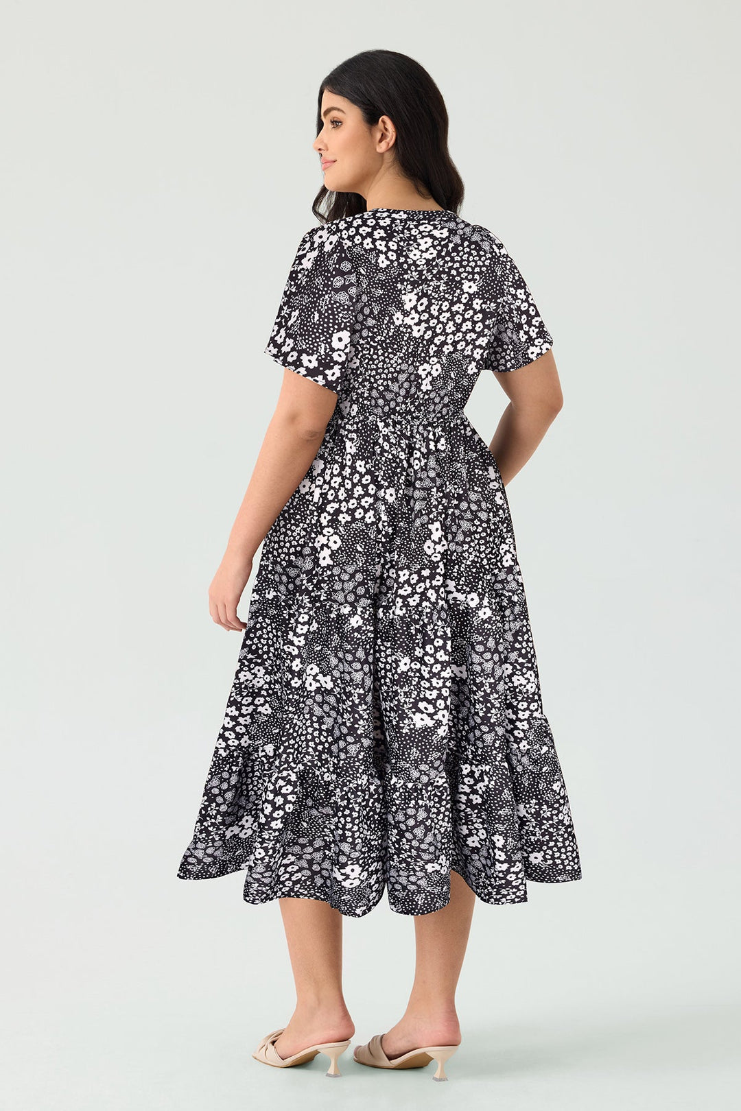 Pockets Elasticated Waist Tiered Casual Chic Midi Dress