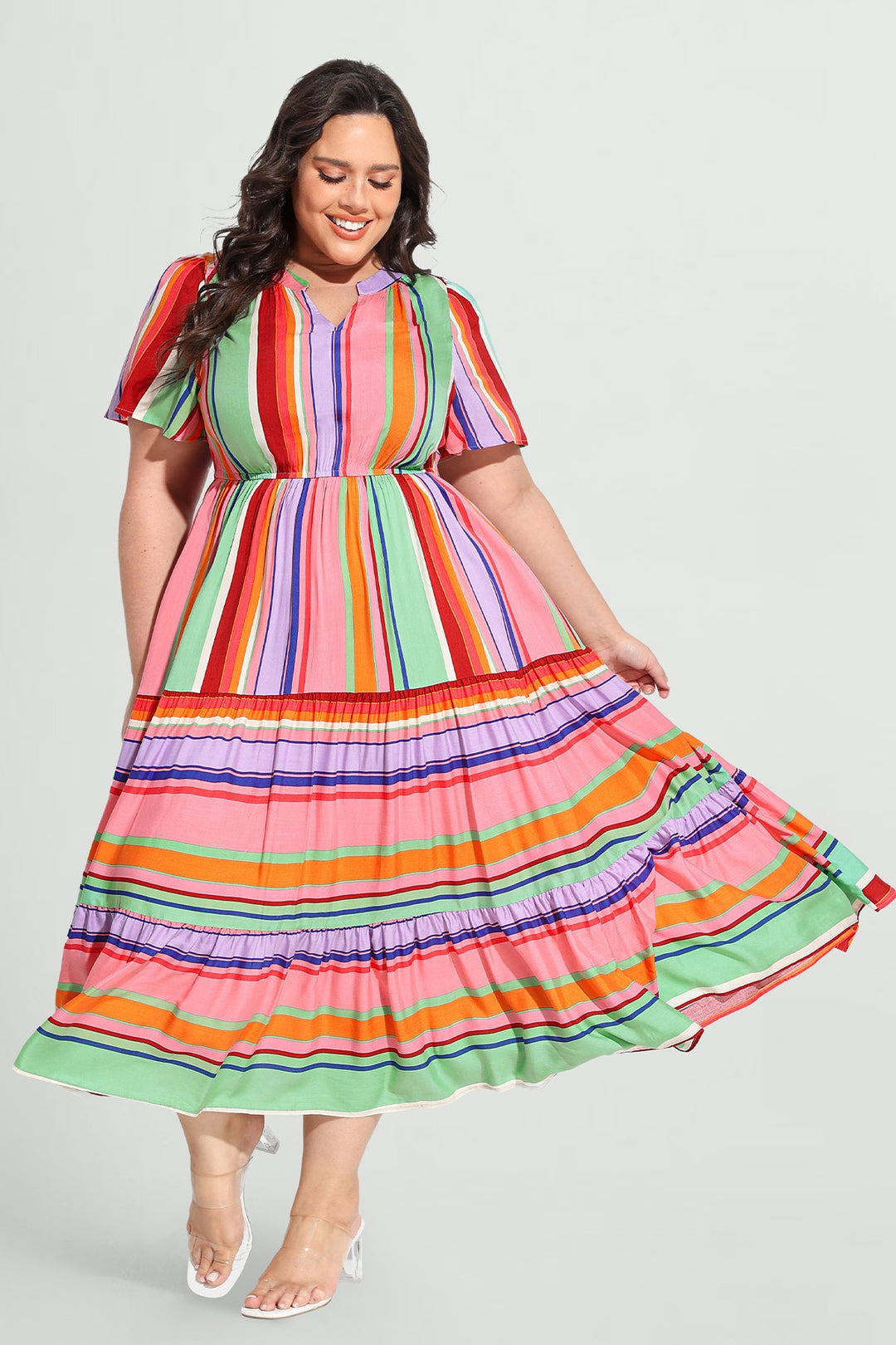 Pockets Elasticated Waist Tiered Casual Chic Midi Dress
