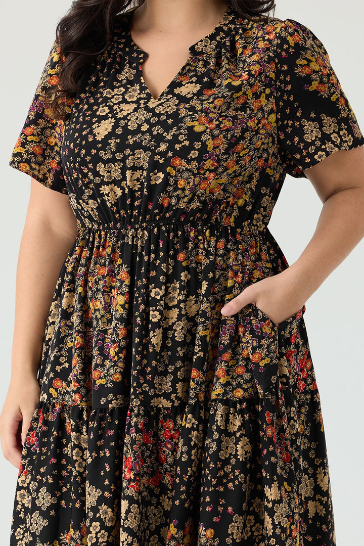 Pockets Elasticated Waist Tiered Casual Chic Midi Dress