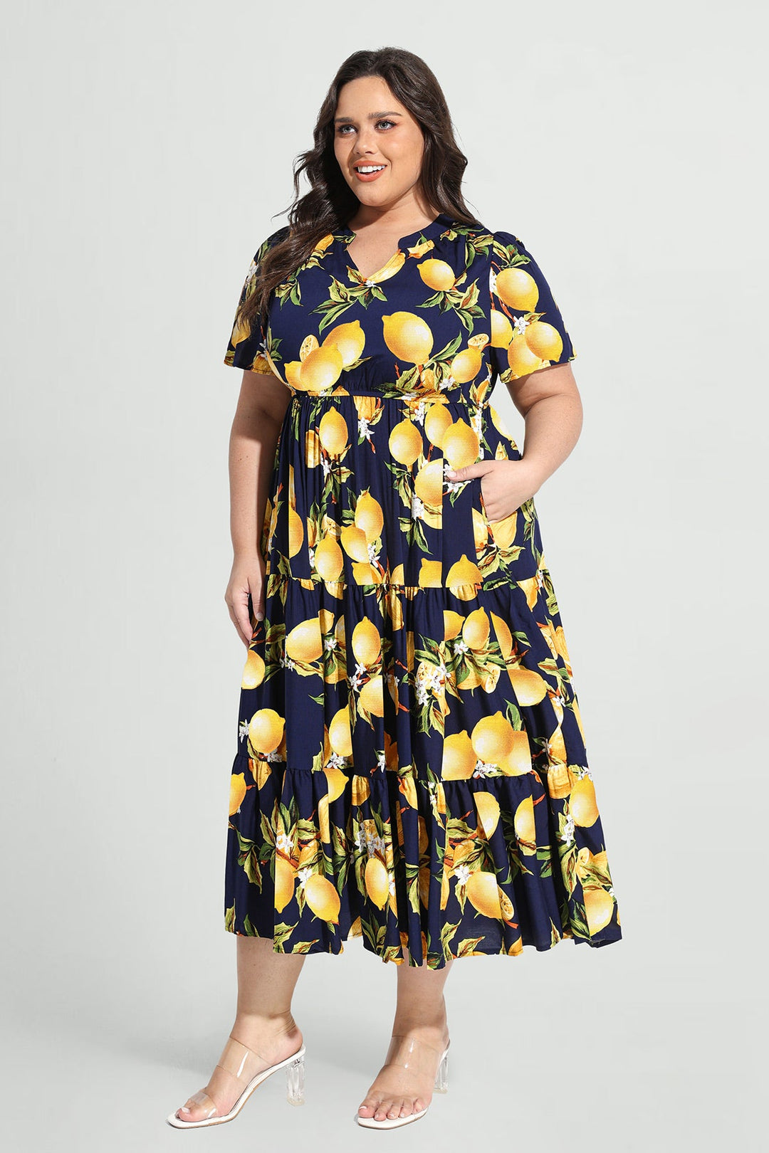 Pockets Elasticated Waist Tiered Casual Chic Midi Dress