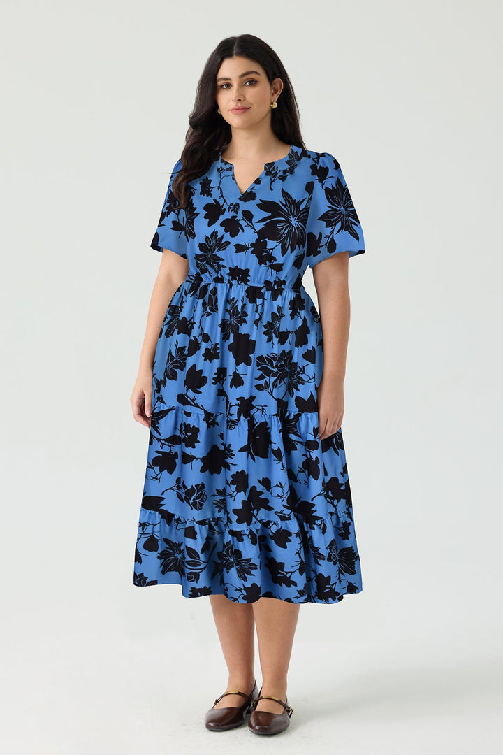 Pockets Elasticated Waist Tiered Casual Chic Midi Dress