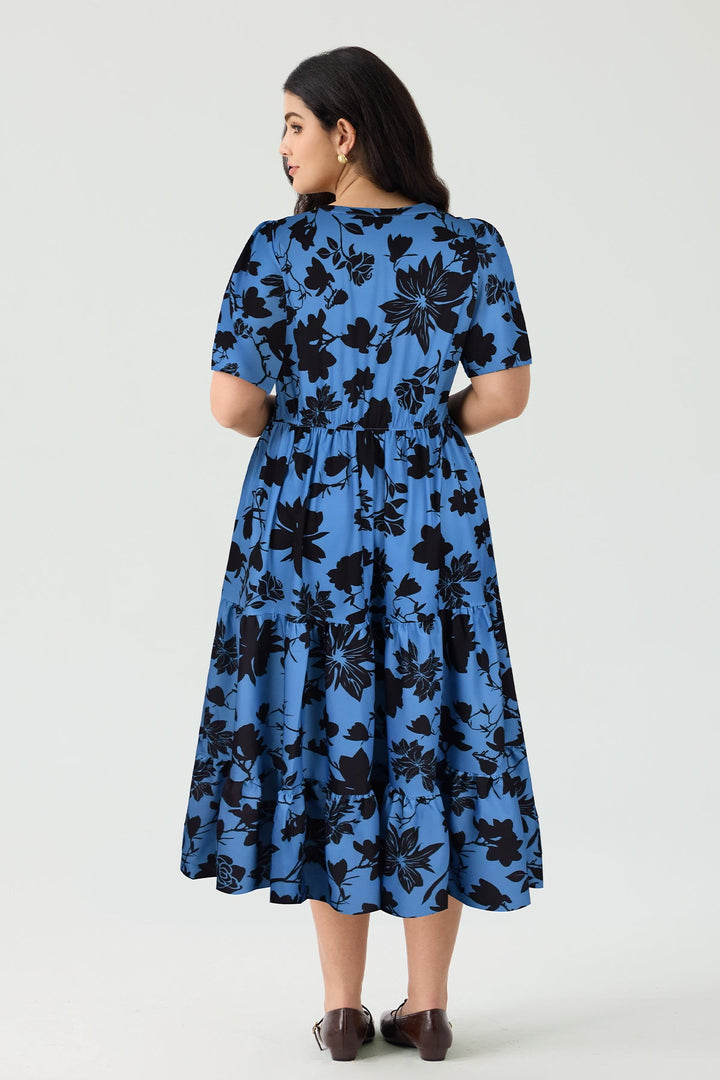 Pockets Elasticated Waist Tiered Casual Chic Midi Dress