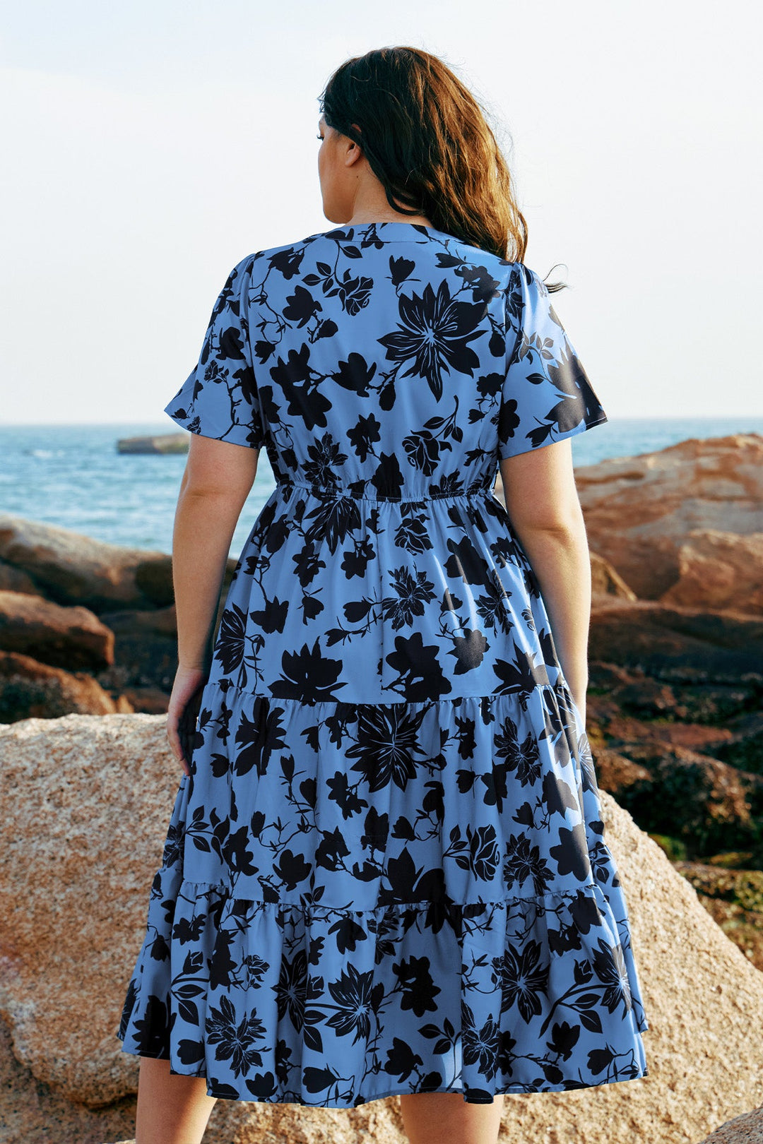 Pockets Elasticated Waist Tiered Casual Chic Midi Dress