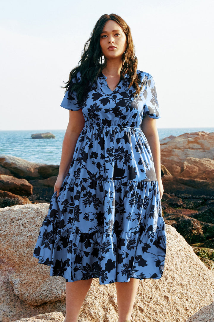 Pockets Elasticated Waist Tiered Casual Chic Midi Dress