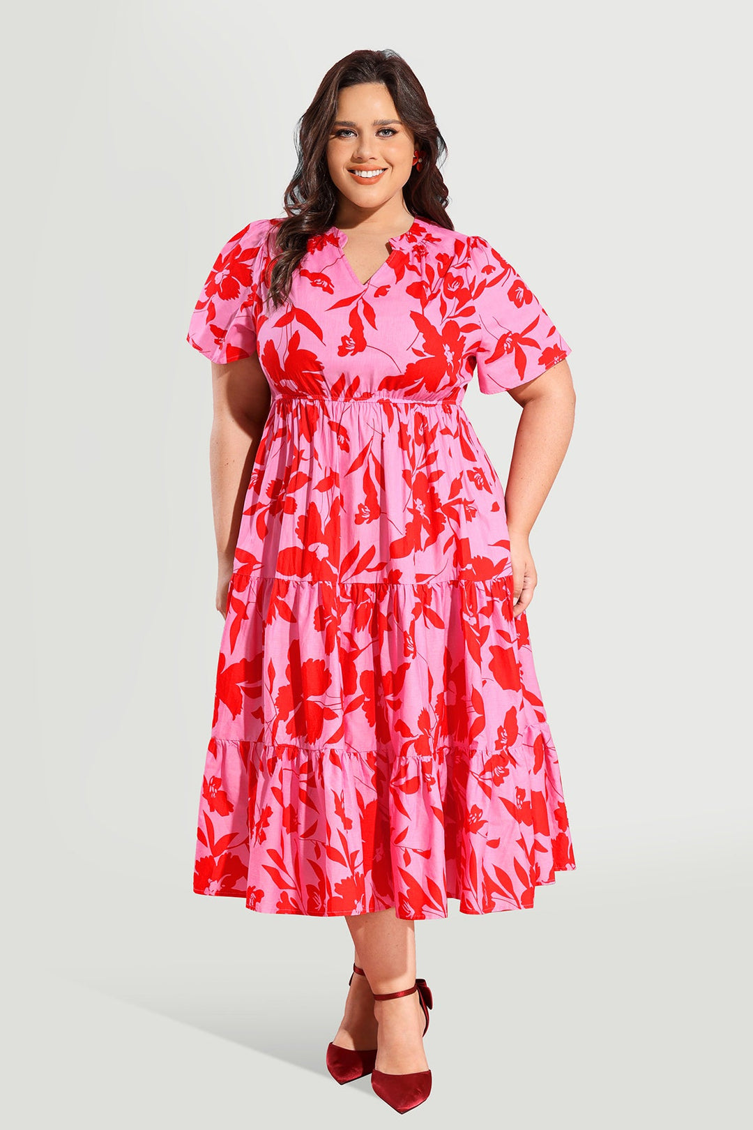Pockets Elasticated Waist Tiered Casual Chic Midi Dress