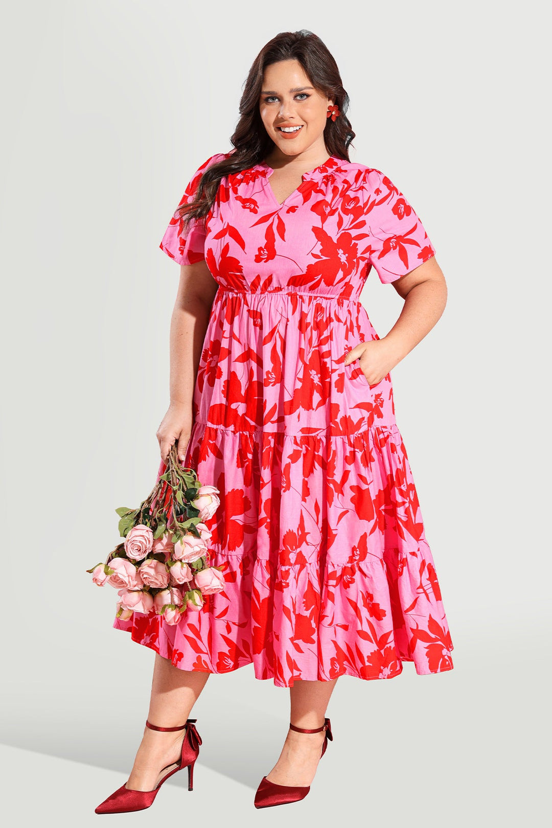 Pockets Elasticated Waist Tiered Casual Chic Midi Dress