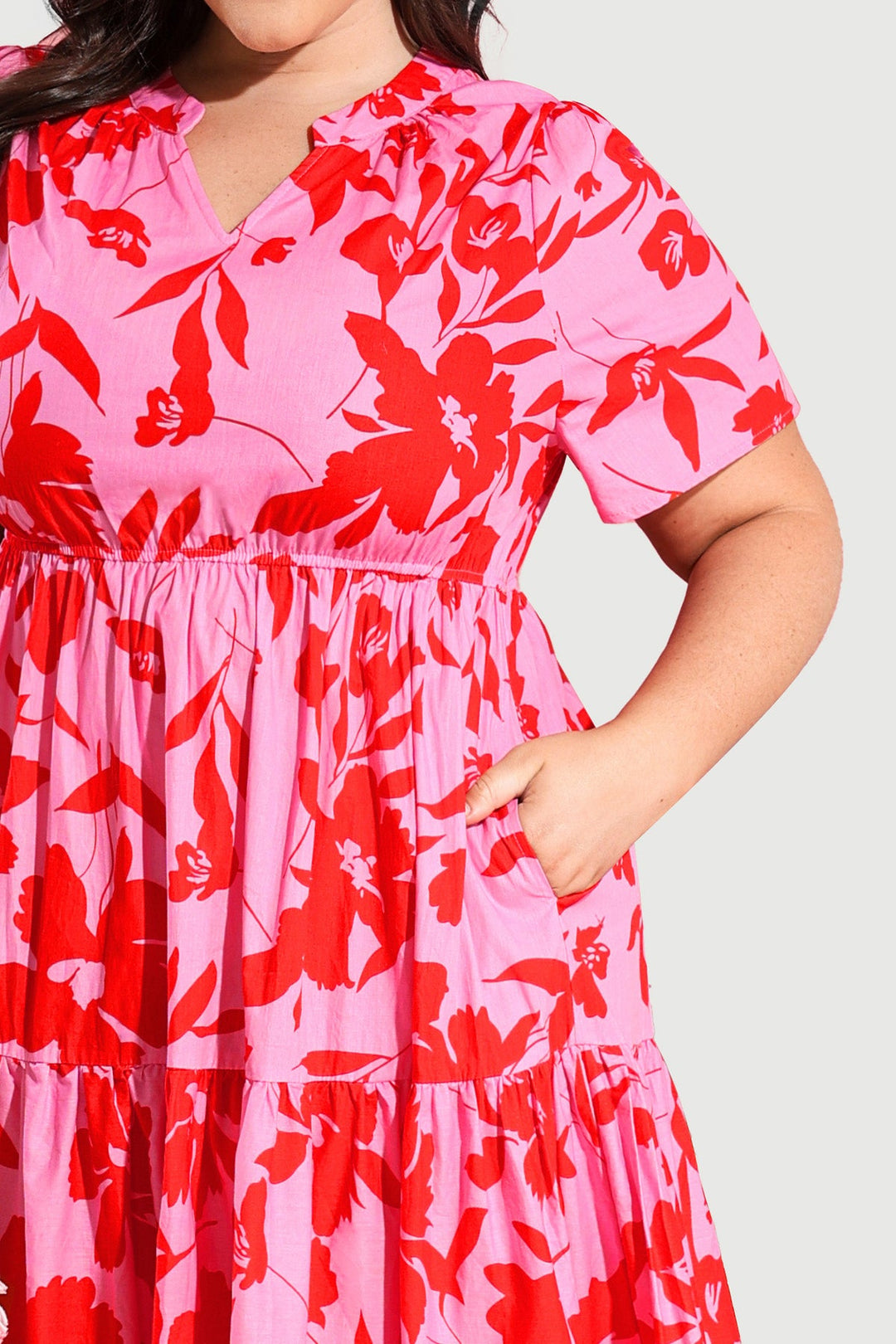 Pockets Elasticated Waist Tiered Casual Chic Midi Dress