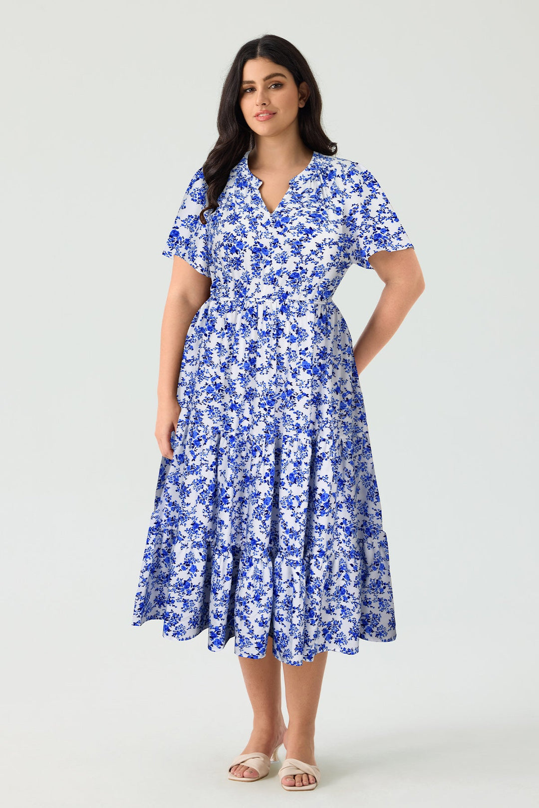 Pockets Elasticated Waist Tiered Casual Chic Midi Dress