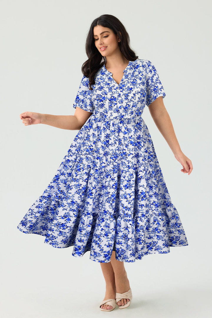 Pockets Elasticated Waist Tiered Casual Chic Midi Dress