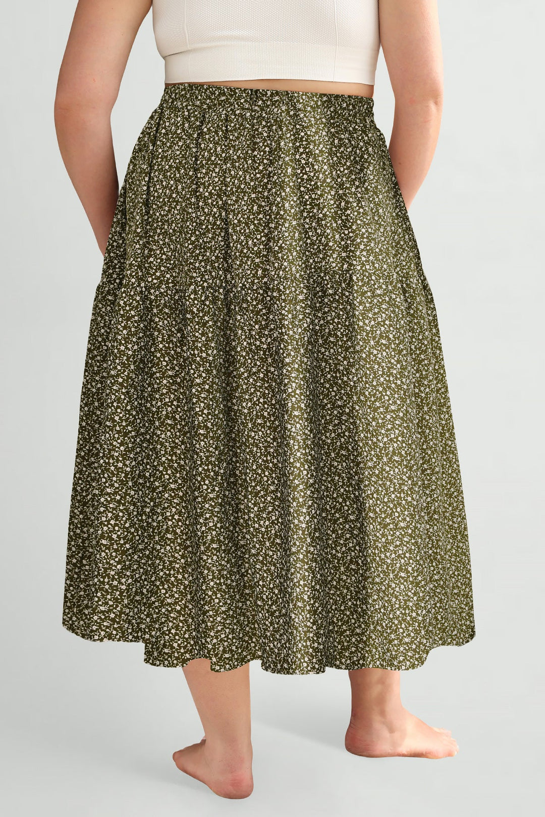 Pockets Drawstring Speckled Print A-Line Midi Skirt