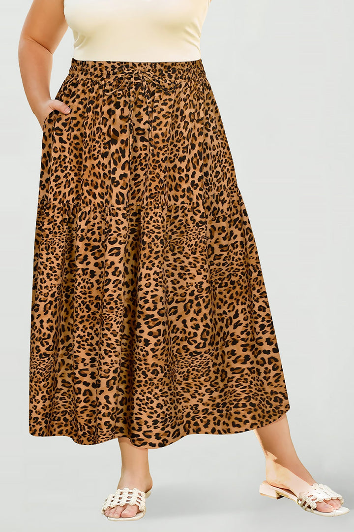 Pockets Drawstring Speckled Print A-Line Midi Skirt