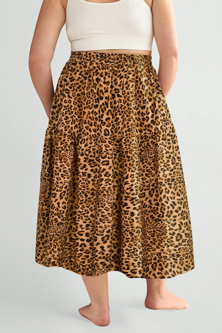 Pockets Drawstring Speckled Print A-Line Midi Skirt