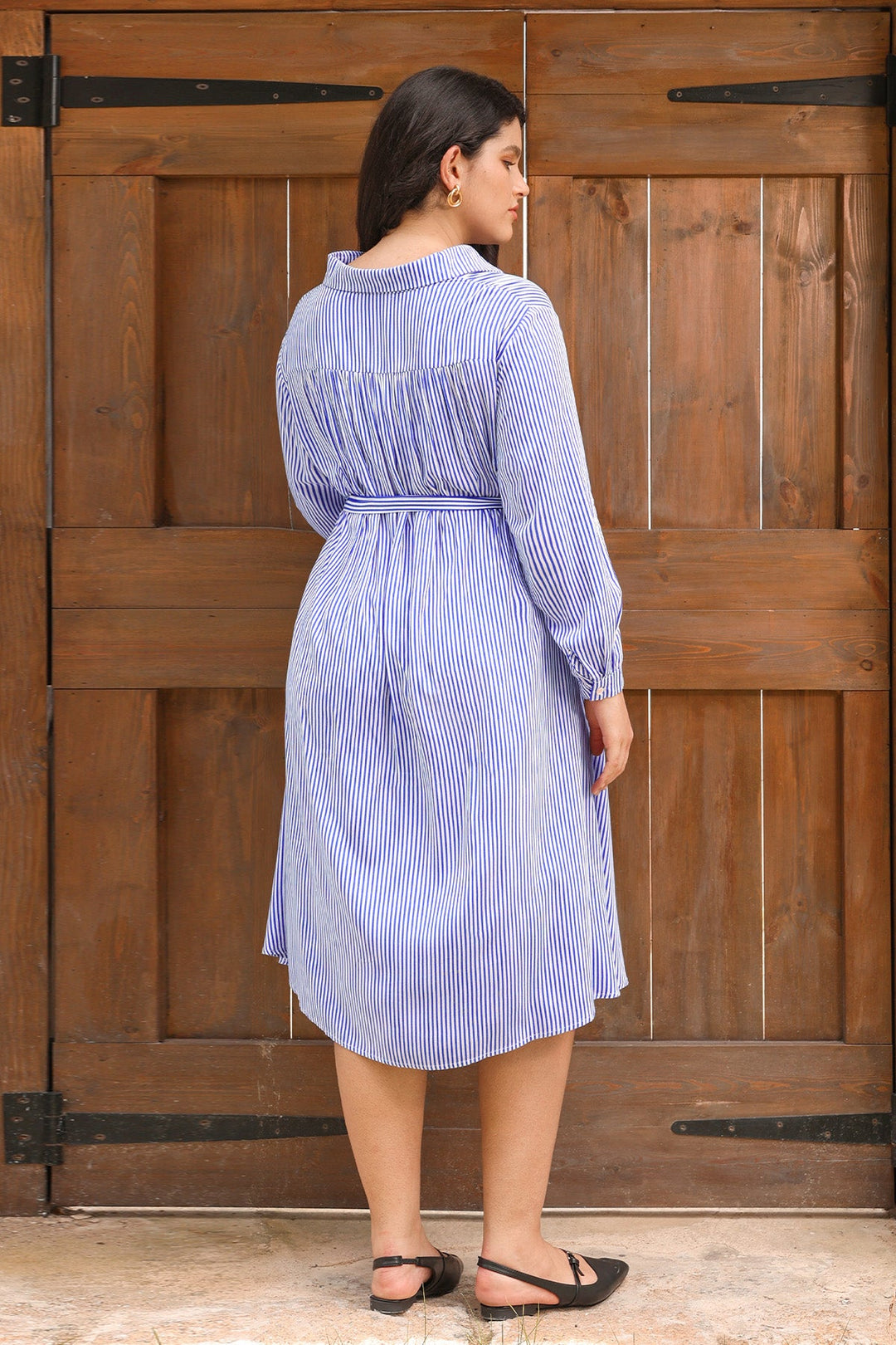 Pocket Floral Button Front Midi Dress with Tie Waist Belt