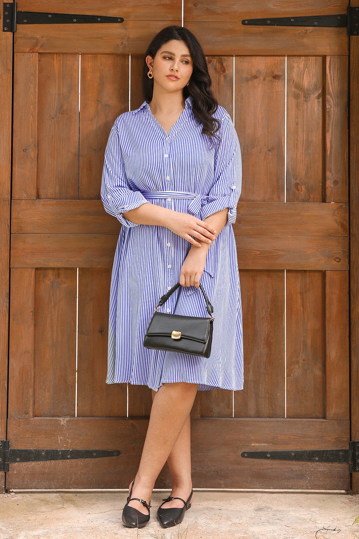 Pocket Floral Button Front Midi Dress with Tie Waist Belt