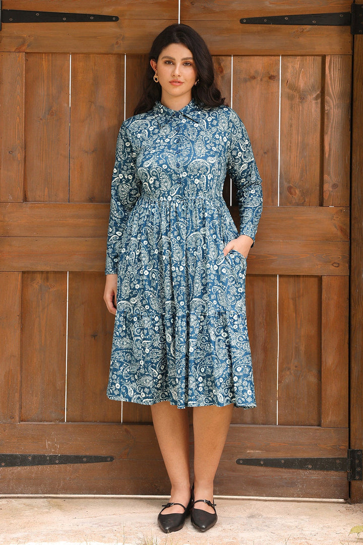 Pockets Bohemian Floral Midi A-line Dress