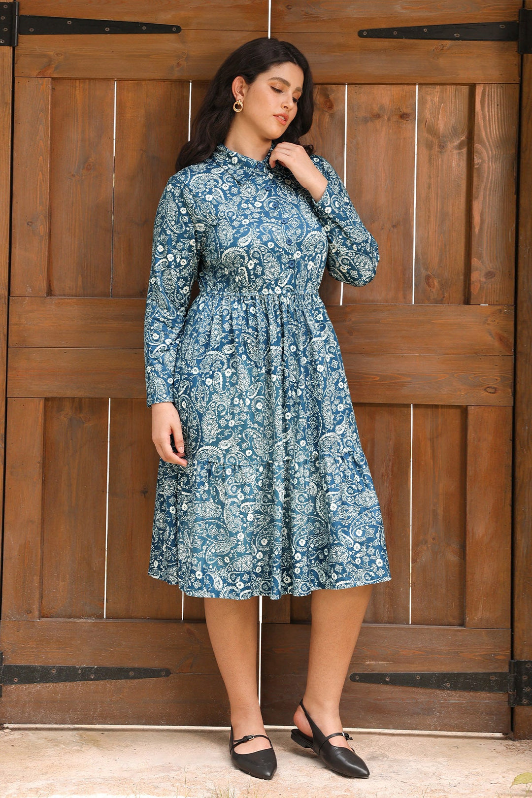 Pockets Bohemian Floral Midi A-line Dress