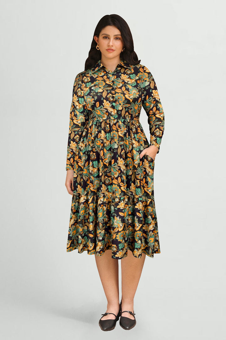 Pockets Bohemian Floral Midi A-line Dress