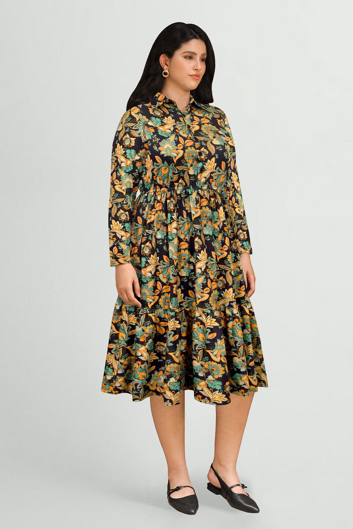 Pockets Bohemian Floral Midi A-line Dress