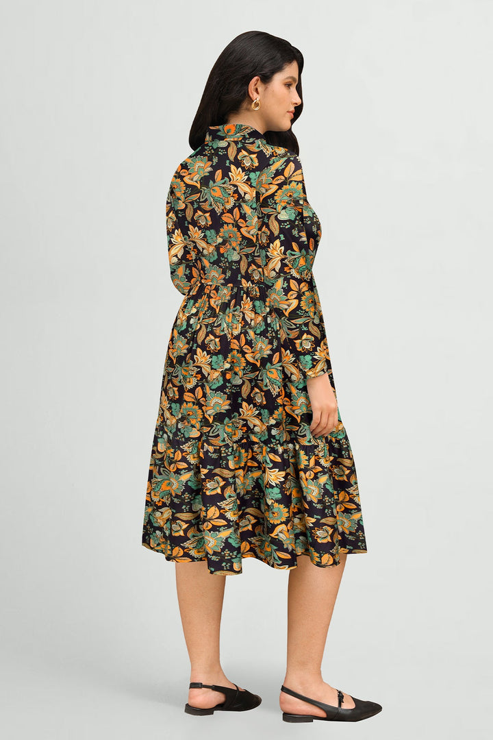 Pockets Bohemian Floral Midi A-line Dress