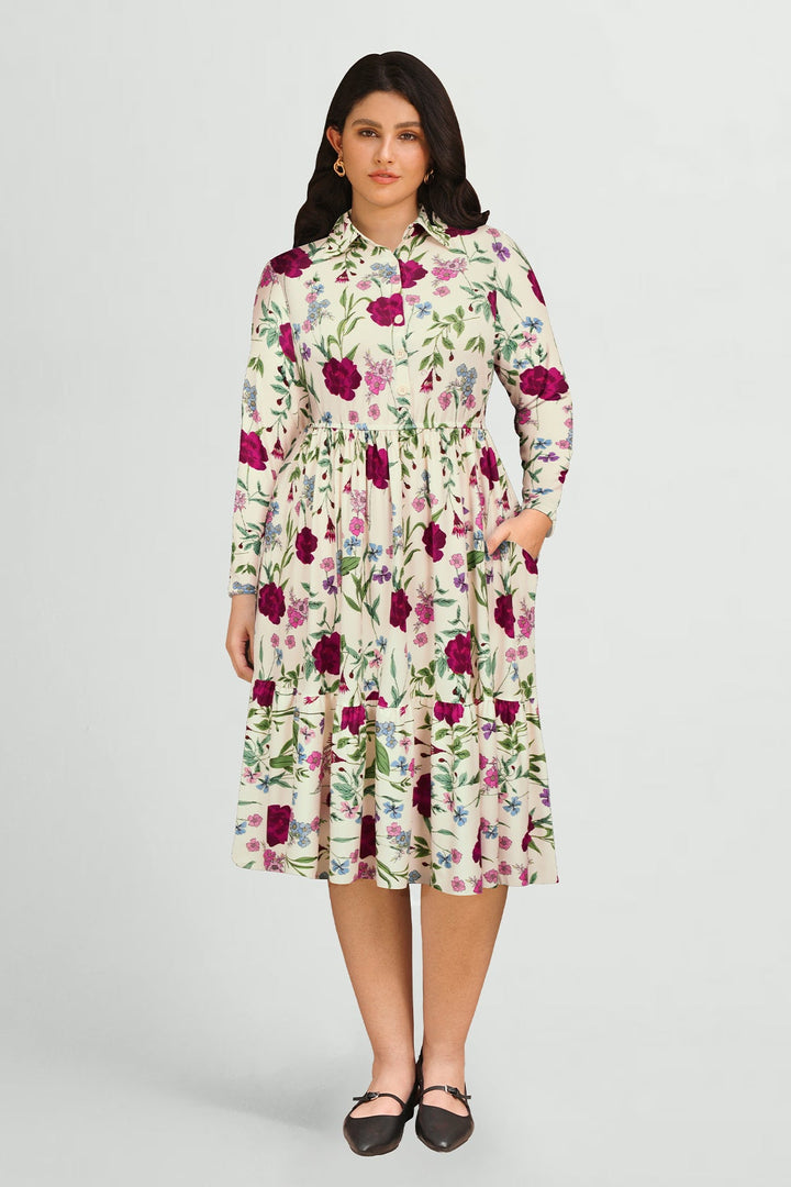 Pockets Bohemian Floral Midi A-line Dress