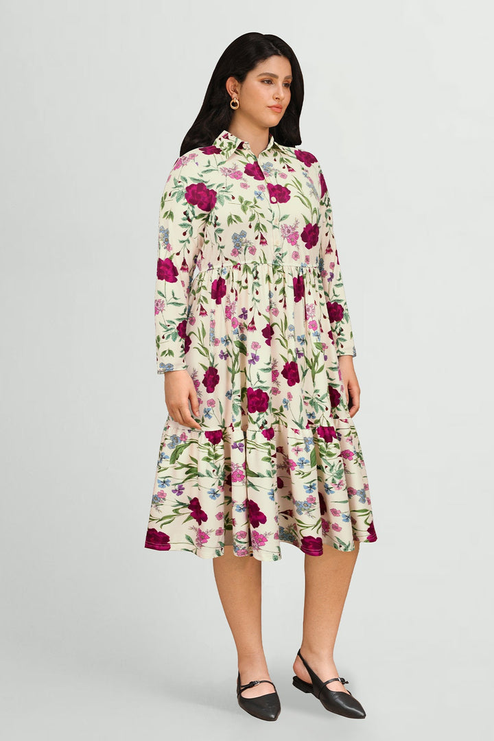 Pockets Bohemian Floral Midi A-line Dress