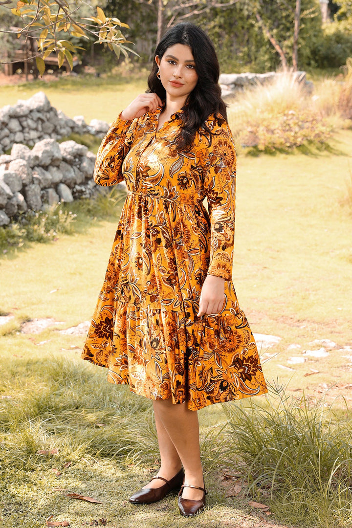 Pockets Bohemian Floral Midi A-line Dress