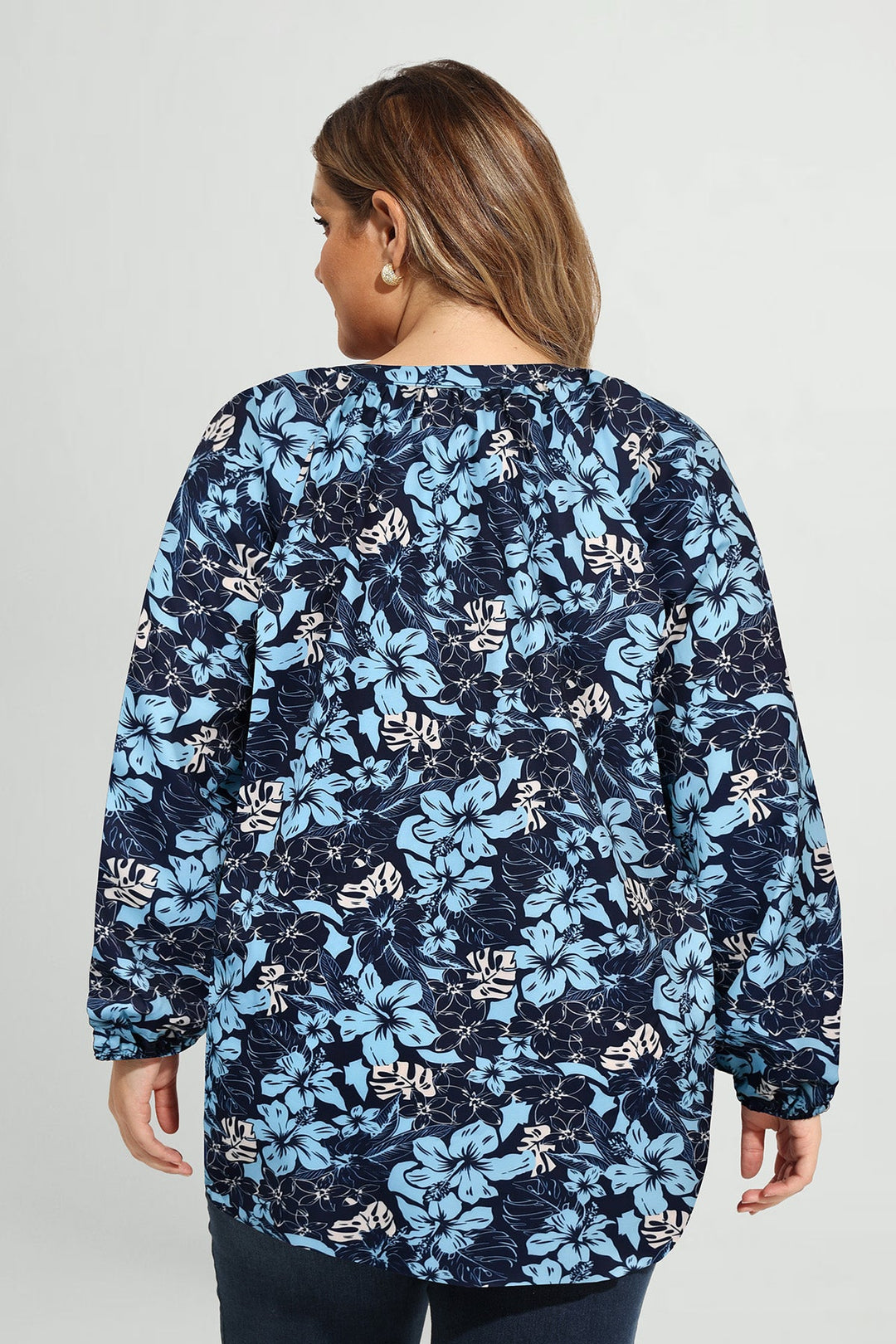 Vibrant Floral Tie-Neck Long Sleeve Blouse