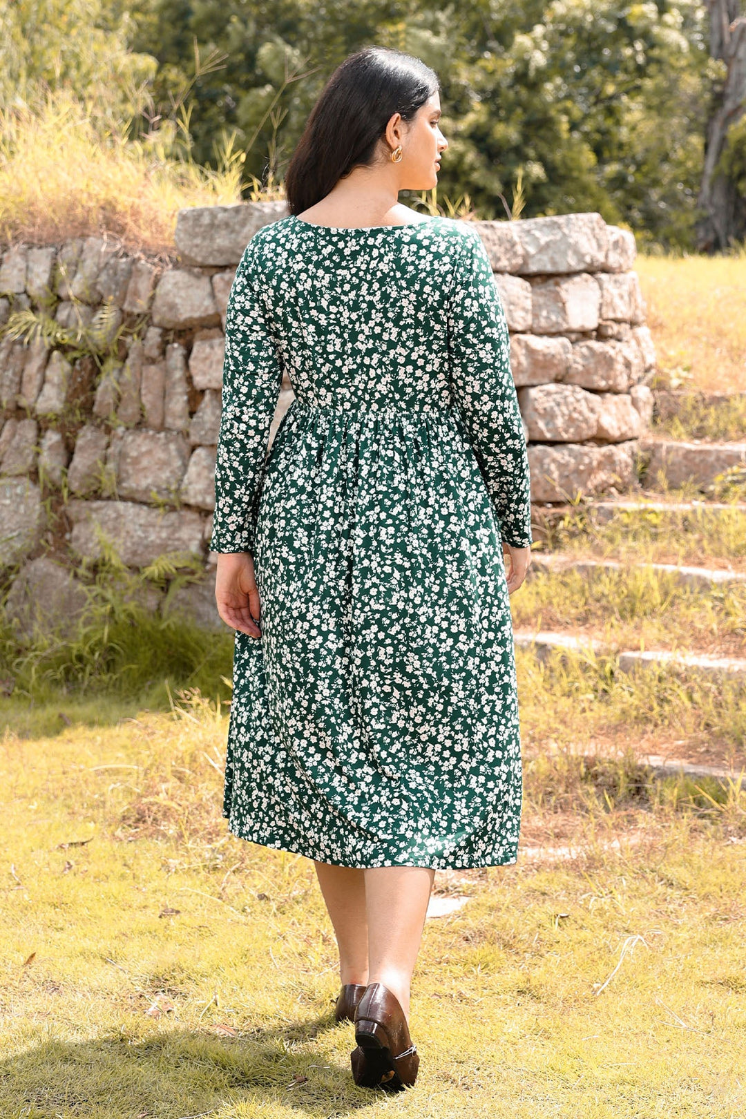 Pockets Floral Print Sweetheart Tie-Front Midi Dress