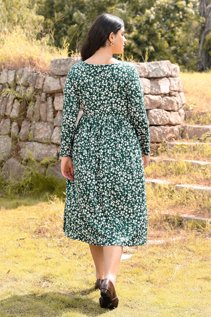 Pockets Floral Print Sweetheart Tie-Front Midi Dress