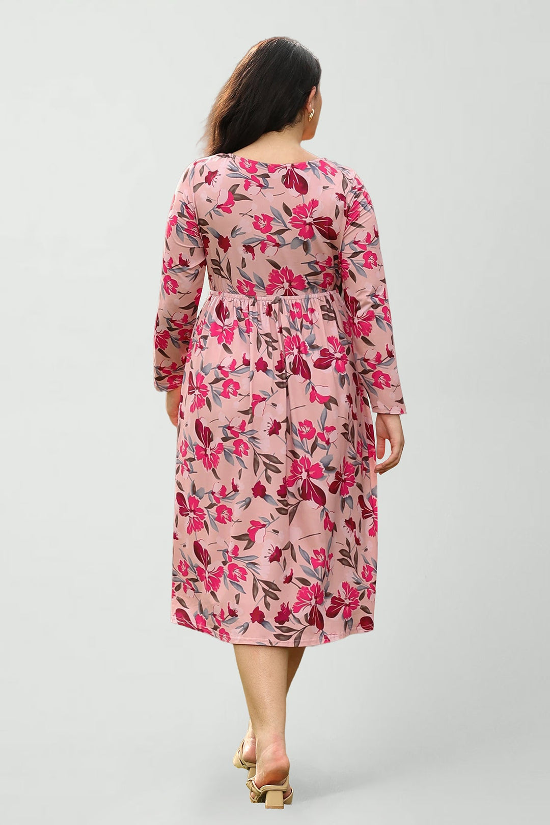 Pockets Floral Print Sweetheart Tie-Front Midi Dress