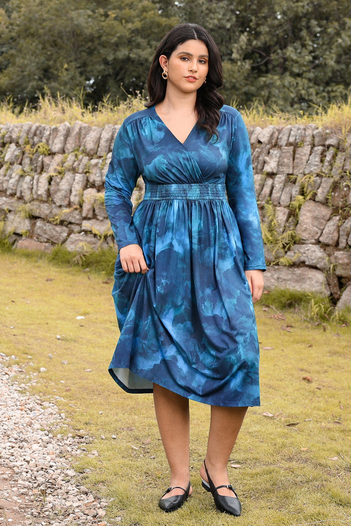 Pockets Tartan Plaid Smocked Waist Midi Dress