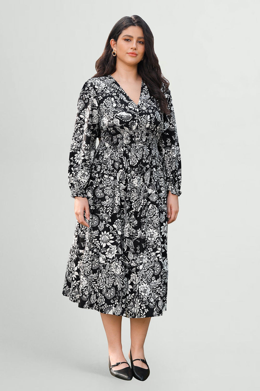 Pockets Bohemian Smocked A-Line Midi Dress