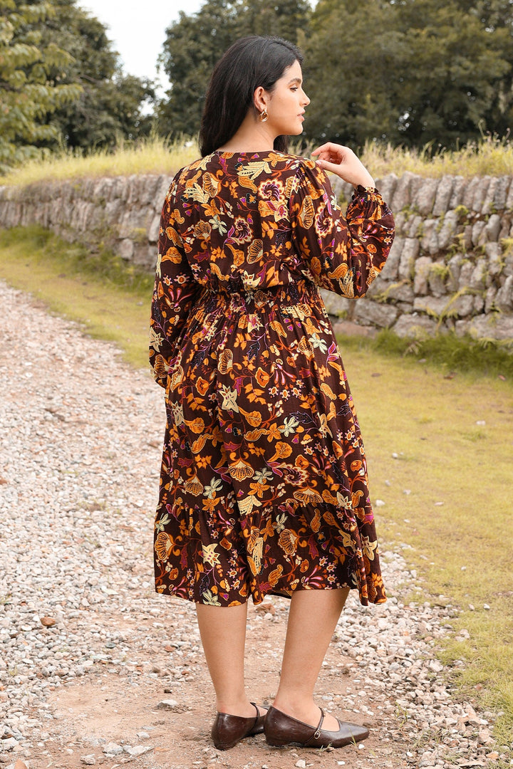 Pockets Polka Dot Smocked A-Line Midi Dress