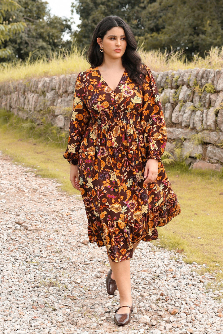 Pockets Polka Dot Smocked A-Line Midi Dress