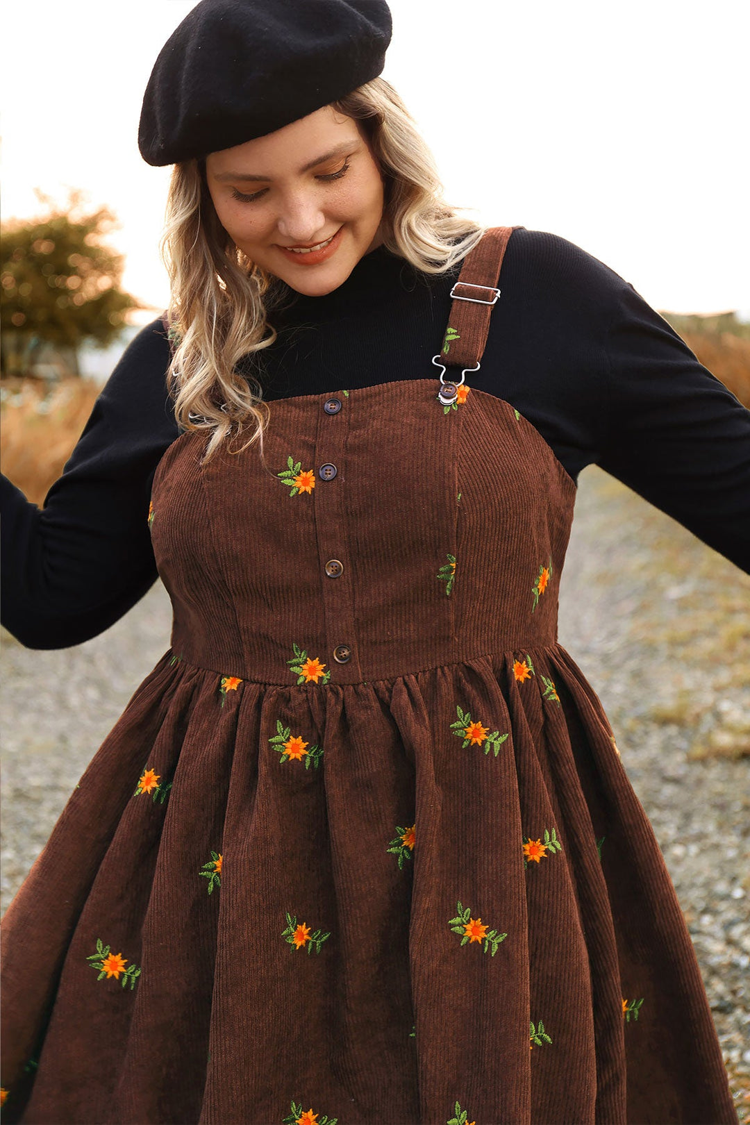 Adjustable Strap Floral Print Overall Knit Dress