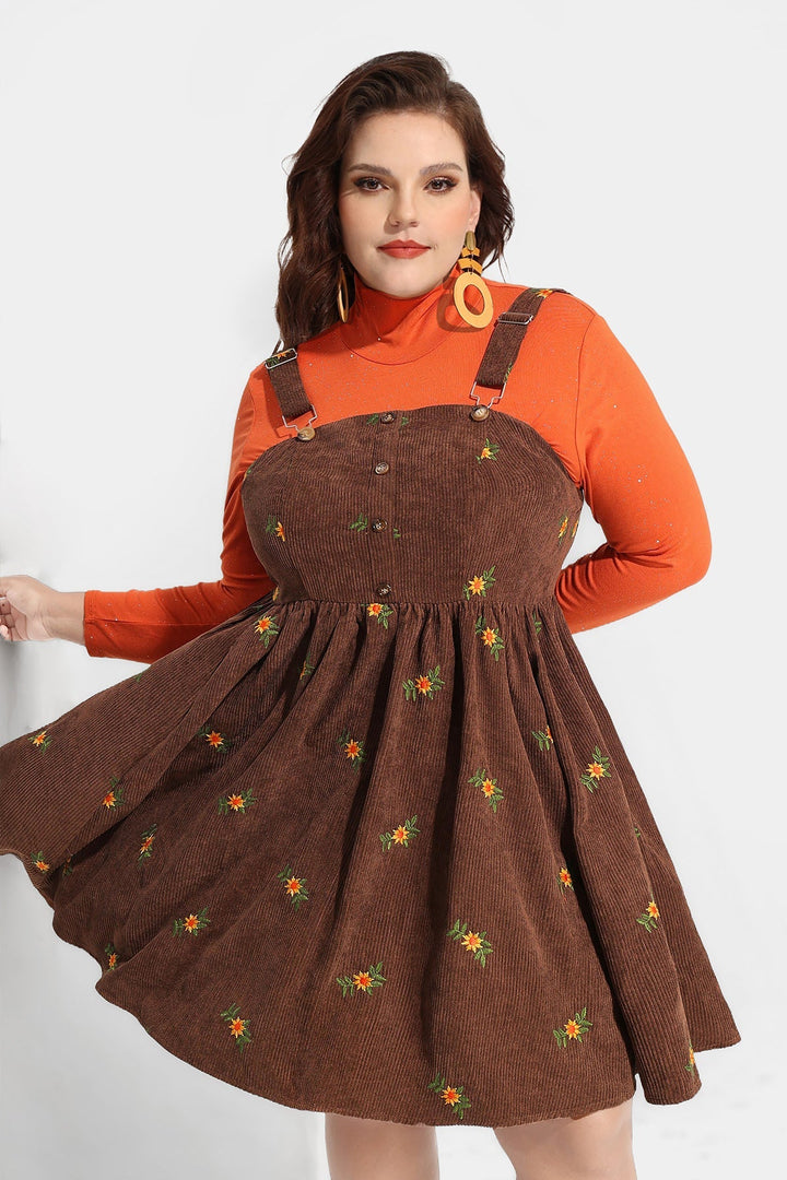 Adjustable Strap Floral Print Overall Knit Dress