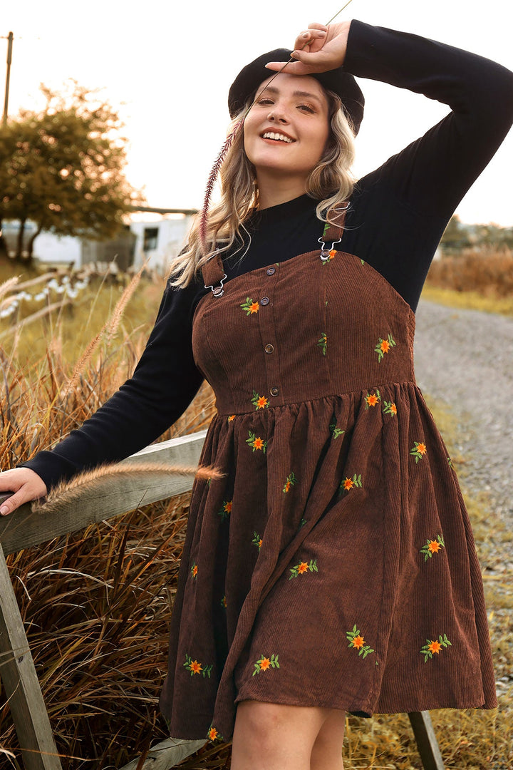 Adjustable Strap Floral Print Overall Knit Dress