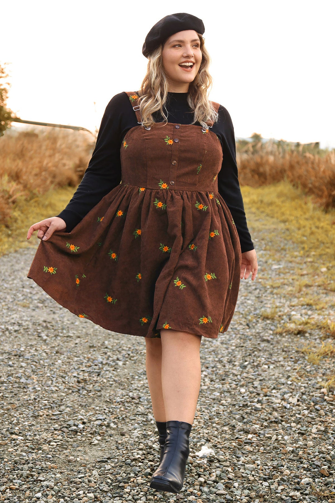 Adjustable Strap Floral Print Overall Knit Dress