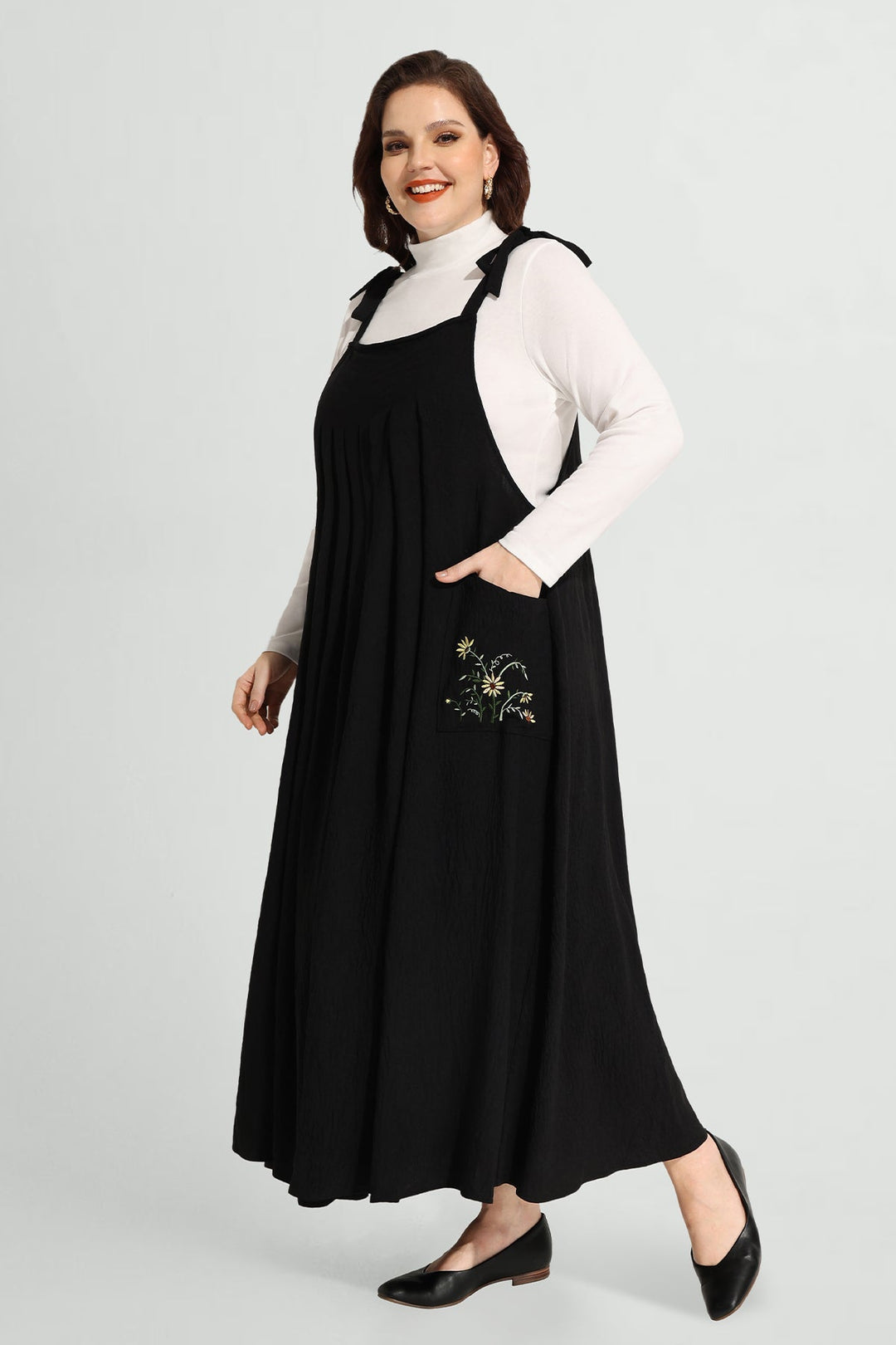 Pocket Floral Adjustable Strap Overall Maxi Dress