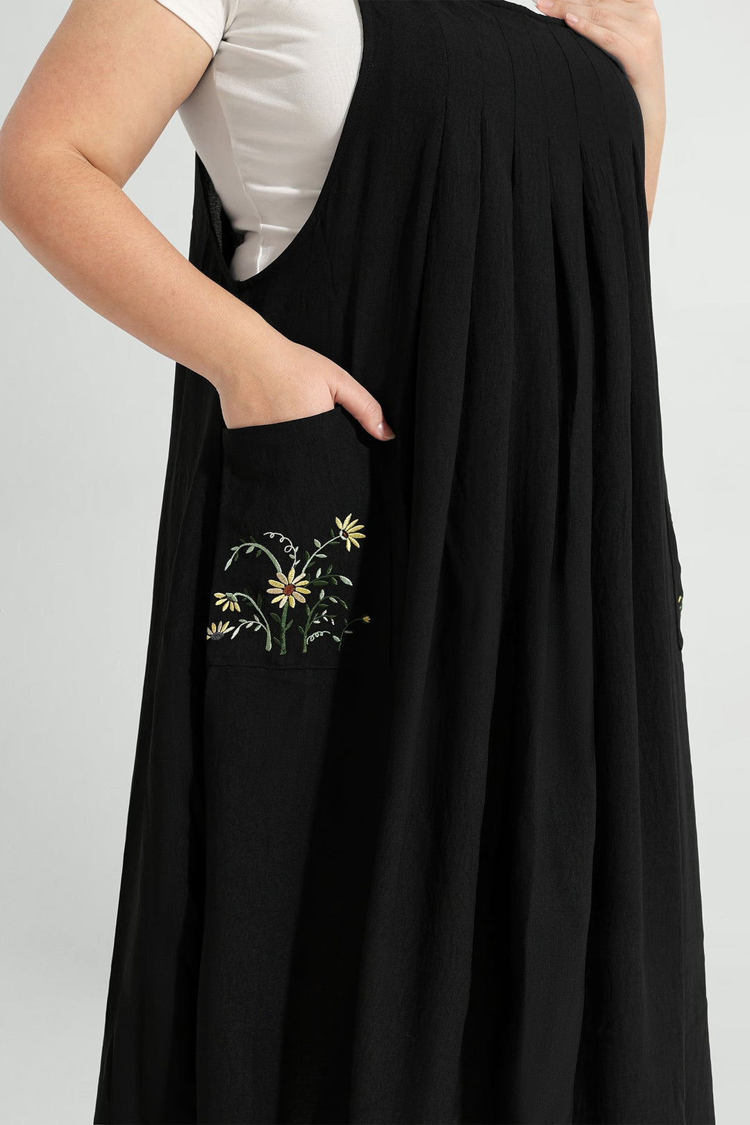 Pocket Floral Adjustable Strap Overall Maxi Dress