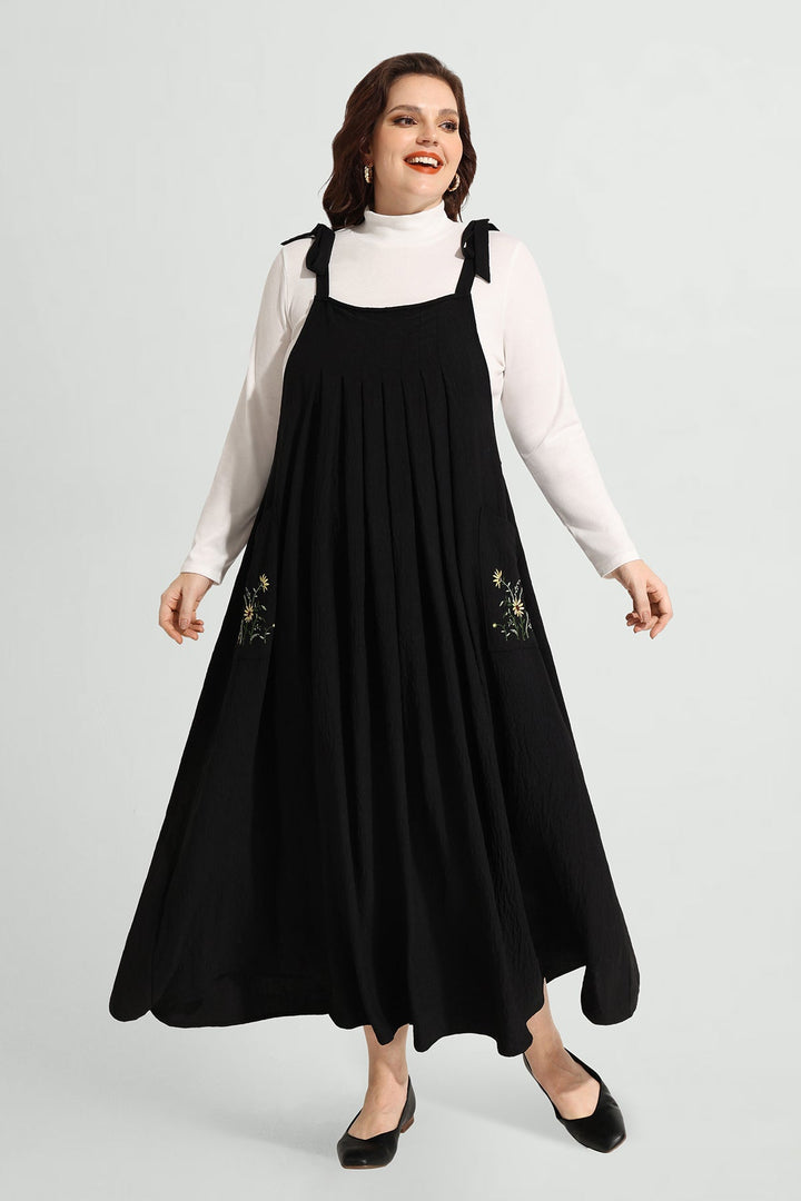Pocket Floral Adjustable Strap Overall Maxi Dress