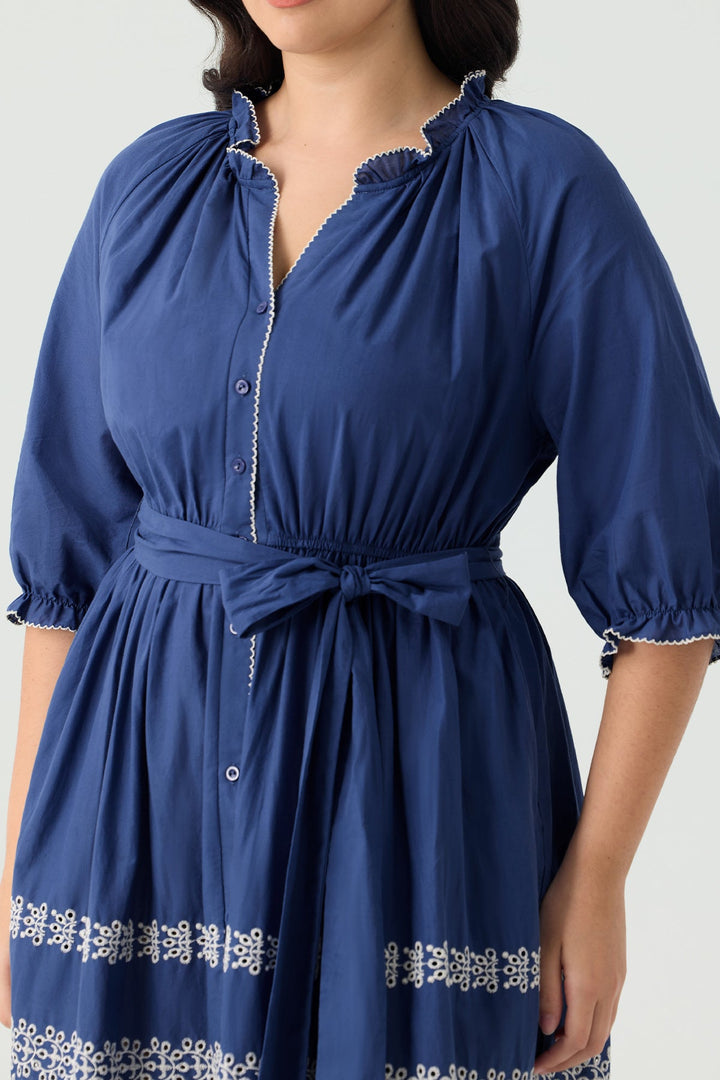 Embroidered Tiered Bohemian A-Line Shirt Dress with Belt